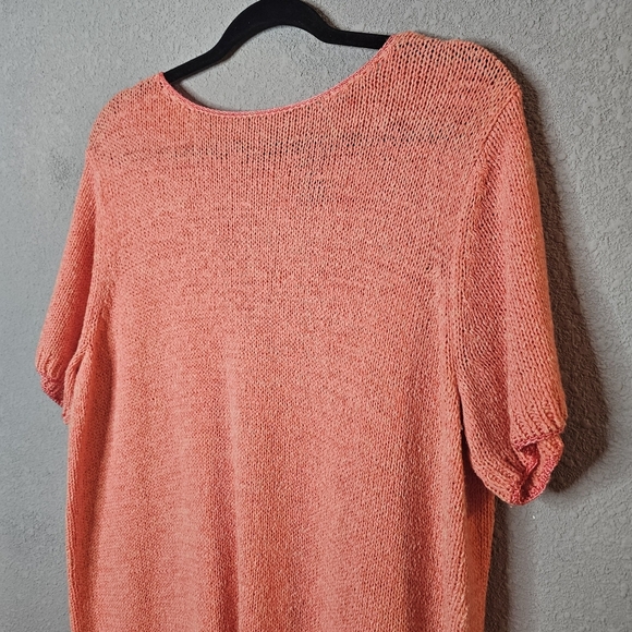 Crazy Horse Women Pastel Peach‎ Orange Sweater 1 (1X) Short Sleeve Knit Easter - Picture 4 of 10